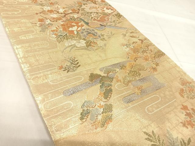 平和屋着物◎佐賀錦 六通柄袋帯 地紙花鳥文 金糸 正絹 逸品 AABF4920yx