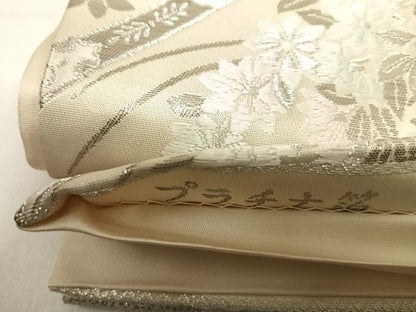 平和屋着物◎六通柄袋帯　唐織　花車文　プラチナ箔　正絹　逸品　AABF4924yx