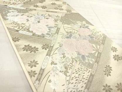 平和屋着物◎六通柄袋帯　唐織　花車文　プラチナ箔　正絹　逸品　AABF4924yx