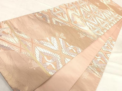 平和屋着物◎六通柄袋帯　唐織　上品錦　双鶴天井文　金糸　正絹　逸品　AABF4926yx