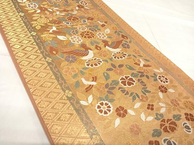 平和屋着物◎六通柄袋帯 唐織 双鳥花文 金糸 正絹 逸品 AABF4927yx
