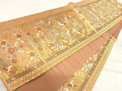 平和屋着物◎六通柄袋帯 唐織 双鳥花文 金糸 正絹 逸品 AABF4927yx