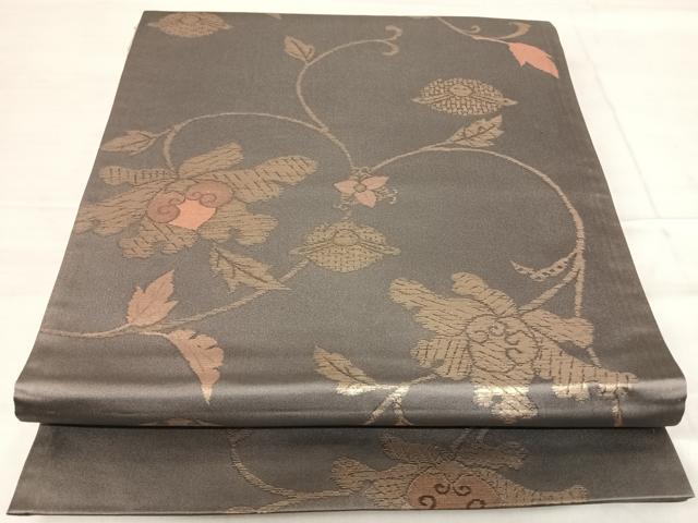 平和屋着物◎全通柄袋帯　更紗花文　金糸　正絹　逸品　AABF4929yx