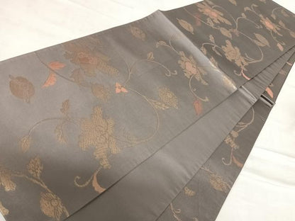 平和屋着物◎全通柄袋帯　更紗花文　金糸　正絹　逸品　AABF4929yx