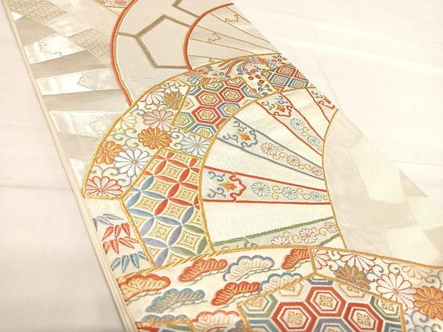 平和屋着物◎六通柄袋帯　唐織　片輪車花文　金銀糸　正絹　逸品　AABF4939yx