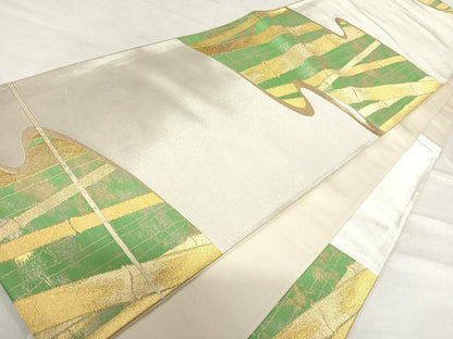 平和屋着物◎六通柄袋帯 道長竹文 金銀糸 正絹 逸品 AABF4942yx