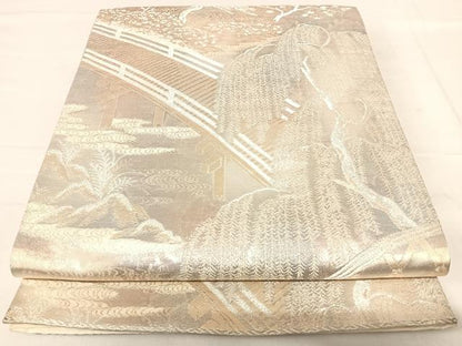 平和屋着物◎六通柄袋帯 京洛錦 風景文 二重引箔 正絹 逸品 AABF4943yx