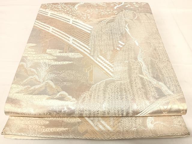 平和屋着物◎六通柄袋帯 京洛錦 風景文 二重引箔 正絹 逸品 AABF4943yx