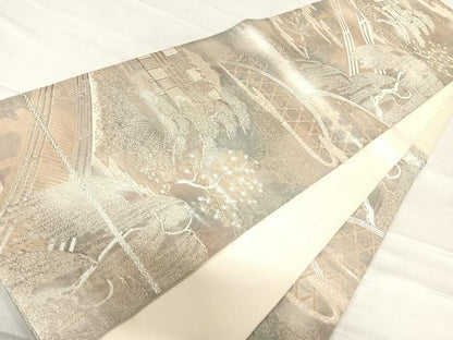 平和屋着物◎六通柄袋帯 京洛錦 風景文 二重引箔 正絹 逸品 AABF4943yx