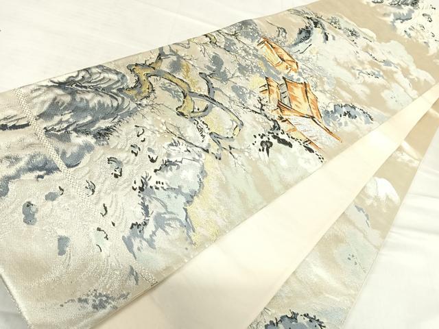 平和屋着物◎六通柄袋帯　風景文　金銀糸　正絹　逸品　AABF4945yx