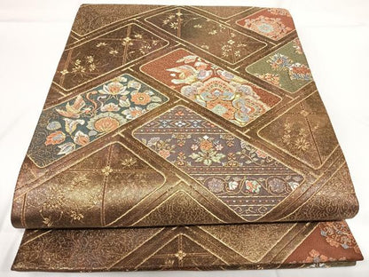 平和屋着物◎六通柄袋帯 唐織 檜垣花鳥文 金糸 正絹 逸品 AABF4948yx