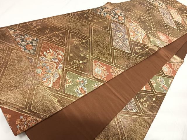 平和屋着物◎六通柄袋帯 唐織 檜垣花鳥文 金糸 正絹 逸品 AABF4948yx