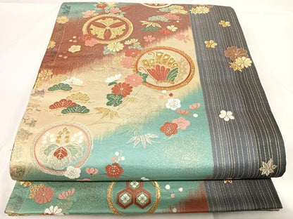 平和屋着物◎六通柄袋帯　唐織　花蝶丸文　金糸　正絹　逸品　AABF4958yx