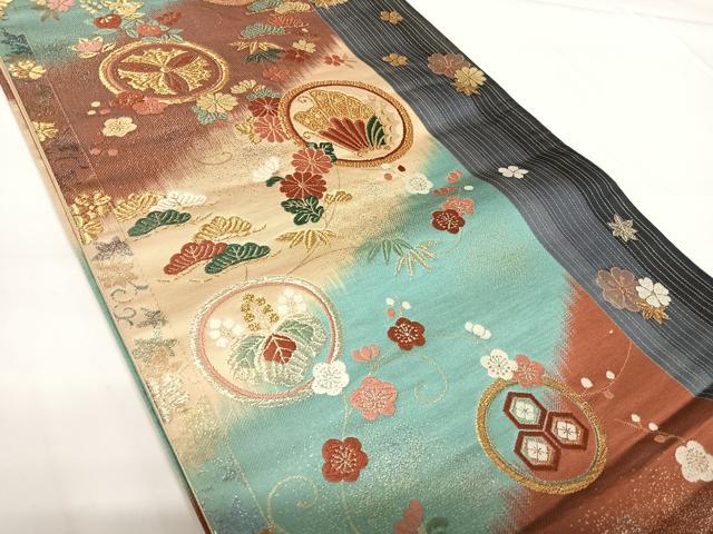 平和屋着物◎六通柄袋帯　唐織　花蝶丸文　金糸　正絹　逸品　AABF4958yx