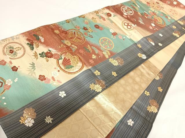 平和屋着物◎六通柄袋帯　唐織　花蝶丸文　金糸　正絹　逸品　AABF4958yx