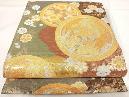 平和屋着物◎佐賀錦　六通柄袋帯　枝垂れ桜丸文　金銀糸　正絹　逸品　AABF4960yx