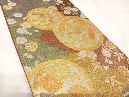 平和屋着物◎佐賀錦　六通柄袋帯　枝垂れ桜丸文　金銀糸　正絹　逸品　AABF4960yx