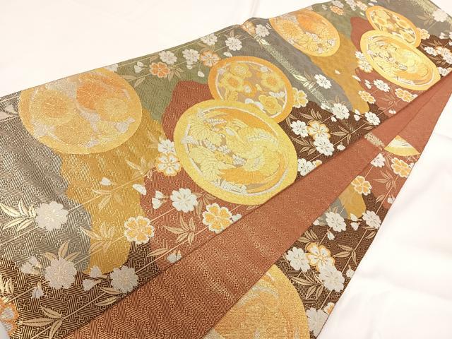 平和屋着物◎佐賀錦　六通柄袋帯　枝垂れ桜丸文　金銀糸　正絹　逸品　AABF4960yx
