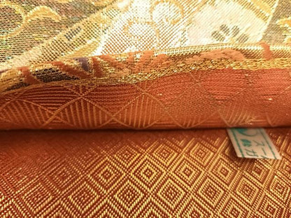 平和屋着物◎佐賀錦 六通柄袋帯 唐織 御所車花文 金糸 鈴乃屋扱い 正絹 逸品 AABF4963yx