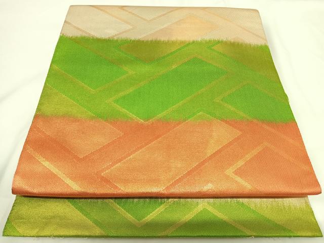 平和屋着物◎全通柄袋帯 檜垣横段文 金糸 正絹 逸品 AABF4973yx