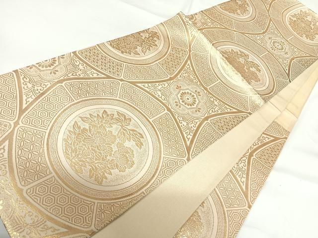 平和屋着物◎西陣　六通柄袋帯　花絵皿文　金糸　正絹　逸品　AABF4974yx