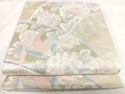 平和屋着物◎六通柄袋帯 唐織 花鳥文 銀糸 正絹 逸品 AABF4975yx