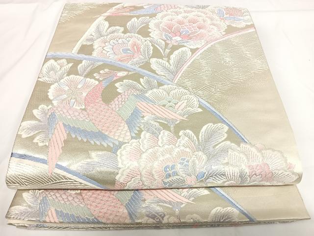 平和屋着物◎六通柄袋帯 唐織 花鳥文 銀糸 正絹 逸品 AABF4975yx