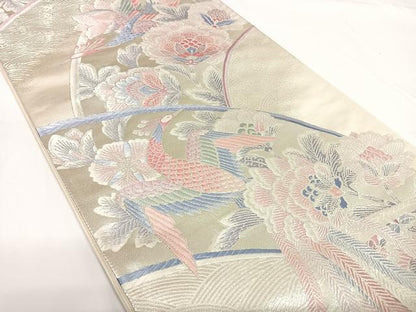 平和屋着物◎六通柄袋帯 唐織 花鳥文 銀糸 正絹 逸品 AABF4975yx
