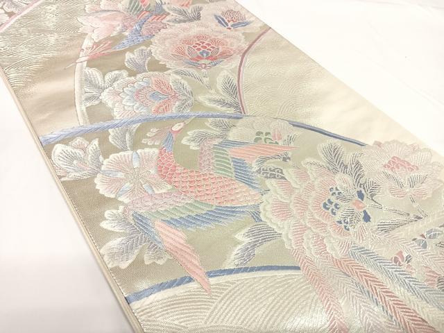 平和屋着物◎六通柄袋帯 唐織 花鳥文 銀糸 正絹 逸品 AABF4975yx