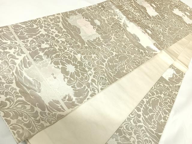 平和屋着物◎西陣 服部織物謹製 六通柄袋帯 こはく錦 花唐草文 銀糸 正絹 逸品 AABF4976yx