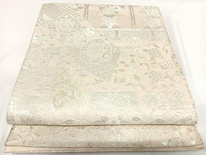 平和屋着物◎六通柄袋帯 細好 飾花文 銀糸 正絹 逸品 AABF4977yx