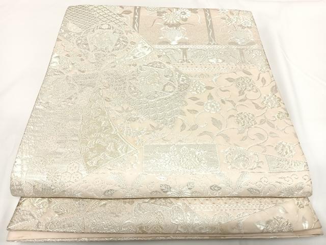 平和屋着物◎六通柄袋帯 細好 飾花文 銀糸 正絹 逸品 AABF4977yx
