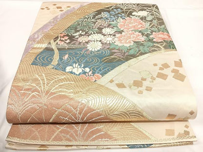 平和屋着物◎六通柄袋帯 唐織 地紙花文 金糸 正絹 逸品 AABF4985yx