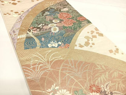 平和屋着物◎六通柄袋帯 唐織 地紙花文 金糸 正絹 逸品 AABF4985yx