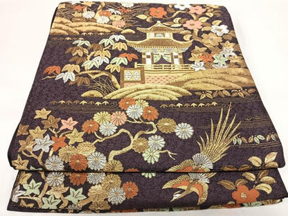 平和屋着物◎六通柄袋帯　風景文　金銀糸　正絹　逸品　AABF4988yx