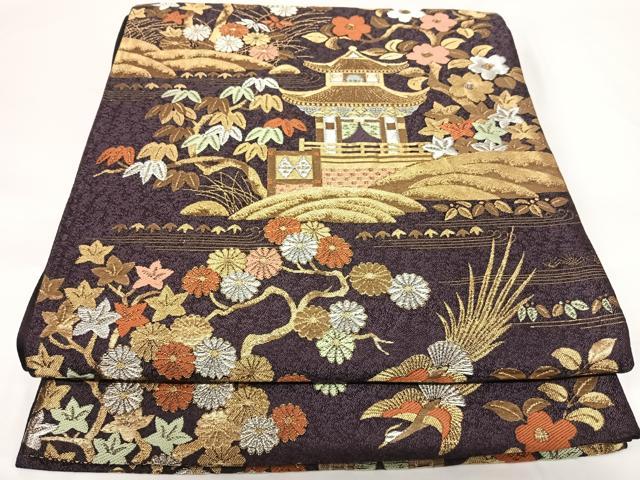 平和屋着物◎六通柄袋帯　風景文　金銀糸　正絹　逸品　AABF4988yx
