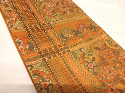 平和屋着物◎六通柄袋帯　更紗花文　正絹　逸品　AABF4990yx