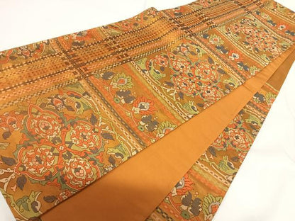平和屋着物◎六通柄袋帯　更紗花文　正絹　逸品　AABF4990yx