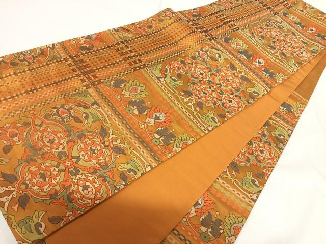 平和屋着物◎六通柄袋帯　更紗花文　正絹　逸品　AABF4990yx