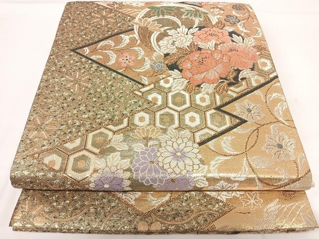 平和屋着物◎六通柄袋帯 松皮菱花文 金銀糸 正絹 逸品 AABF4996yx