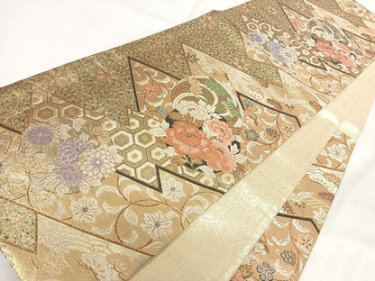 平和屋着物◎六通柄袋帯 松皮菱花文 金銀糸 正絹 逸品 AABF4996yx