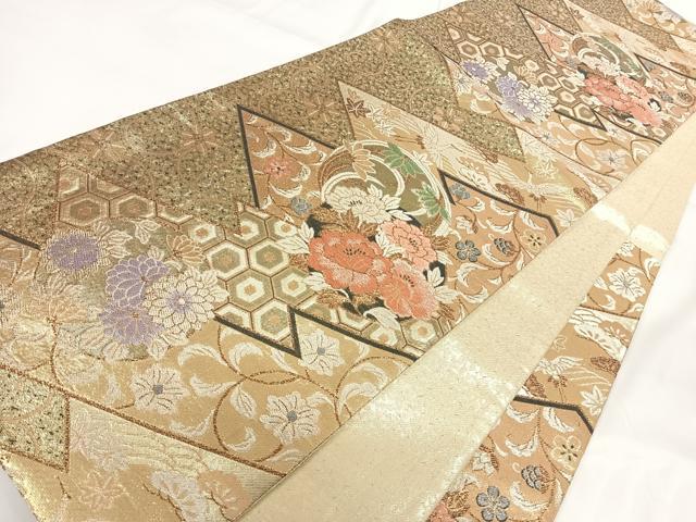 平和屋着物◎六通柄袋帯 松皮菱花文 金銀糸 正絹 逸品 AABF4996yx