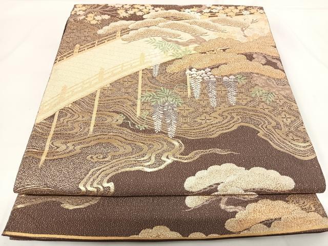 平和屋着物◎六通柄袋帯　箔絲綴　風景文　金銀糸　正絹　逸品　AABF4998yx