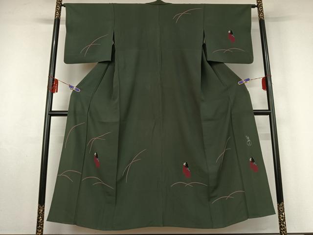 平和屋着物▽訪問着 単衣 作家物 人物芝文 鬼しぼ縮緬 正絹 逸品 AABF5001jh