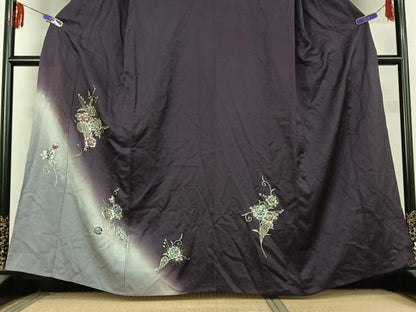 平和屋着物▽訪問着 単衣 草花文 暈し染め 銀彩 正絹 逸品 AABF5002jh