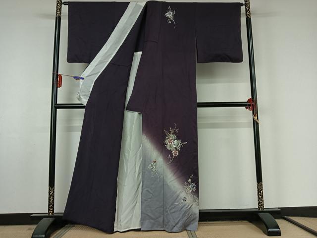 平和屋着物▽訪問着 単衣 草花文 暈し染め 銀彩 正絹 逸品 AABF5002jh