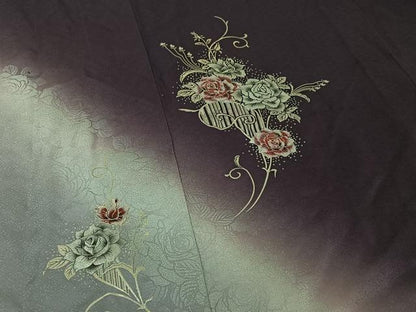 平和屋着物▽訪問着 単衣 草花文 暈し染め 銀彩 正絹 逸品 AABF5002jh