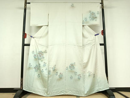 平和屋着物▽訪問着 単衣 刺繍 草花文 暈し染め 正絹 逸品 AABF5003jh