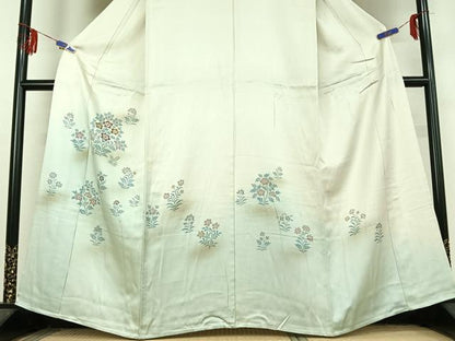 平和屋着物▽訪問着 単衣 刺繍 草花文 暈し染め 正絹 逸品 AABF5003jh