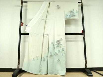 平和屋着物▽訪問着 単衣 刺繍 草花文 暈し染め 正絹 逸品 AABF5003jh